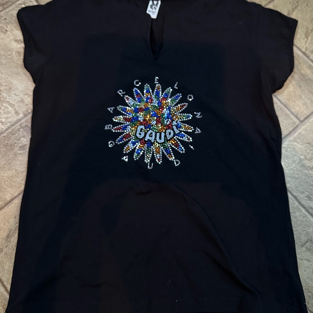 Gaudi' Black Tee with Colorful Embellishment